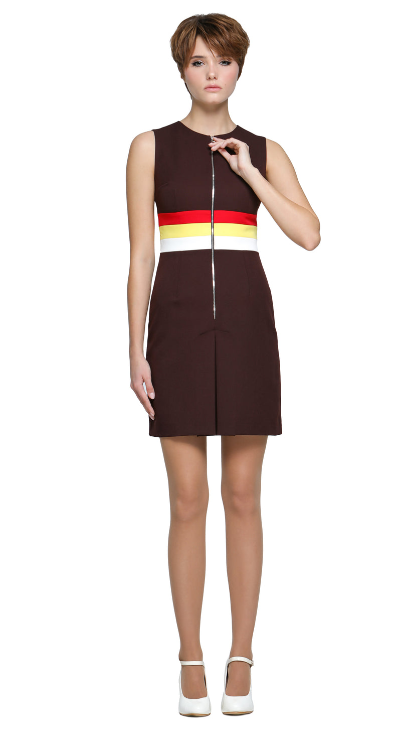 MARMALADE 90s Britpop Inspired Brown/Red/Yellow/White Dress with Waist Marmalade-shop MARMALADE 90s Britpop Inspired Brown/Red/Yellow/White Dress with Waist Marmalade-shop
