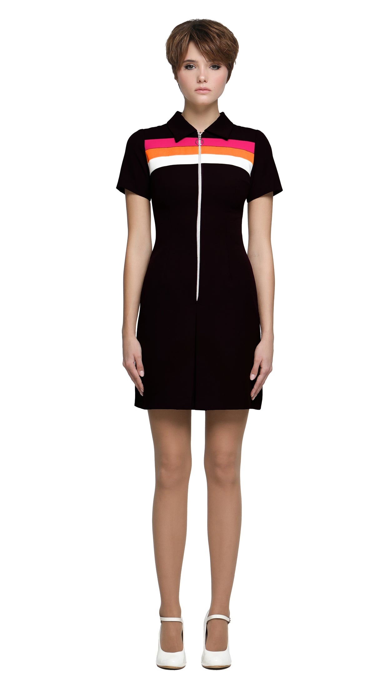 MARMALADE 90s Britpop Inspired Black/Pink/Orange/White Dress with Front Pleat
