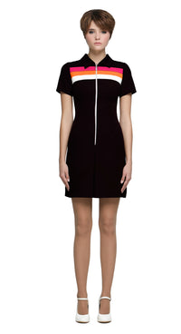 MARMALADE 90s Britpop Inspired Black/Pink/Orange/White Dress with Front Pleat