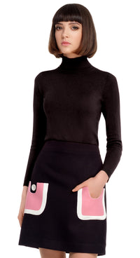 1960s Style Black Skirt with PInk/Cream Trim