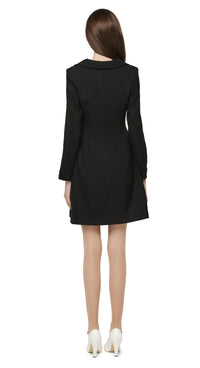 Fitted sixties A-line fair weather spring coat with creative square neckline and off centered retro sport loop zipper detailing on the front and side pocket. A high fashion statement piece with a classic form and creatively placed detailing. Produced from heritage Italian mill, medium weight fabrics.  Also available in navy blue.  Pairs perfectly as intended with our Retro Black Dress with White Zippers from the same collection to complete the look.