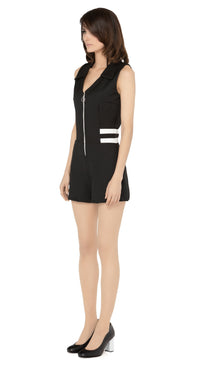 Introducing our spring 1970s style jumpsuit; an easily adaptable from work to play style, featuring waist level stripe detailing. This Italian stretch fabric is very comfortable with an aesthetic that can be worn casually or as a revised approach to what is a professional style for the warmer months.