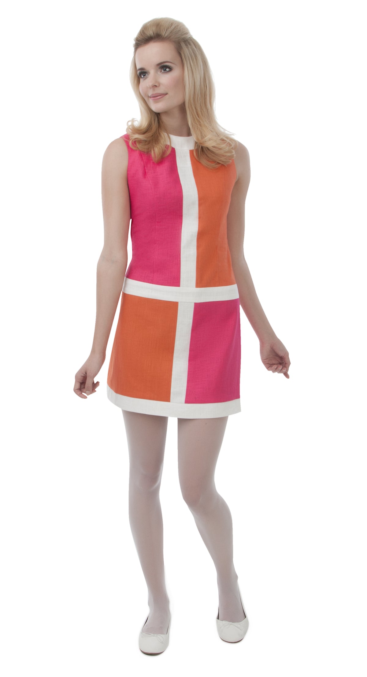 PINK/BURNT ORANGE MONDRIAN STYLE DRESS: SIZES S AND M