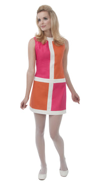 PINK/BURNT ORANGE MONDRIAN STYLE DRESS: SIZES S AND M
