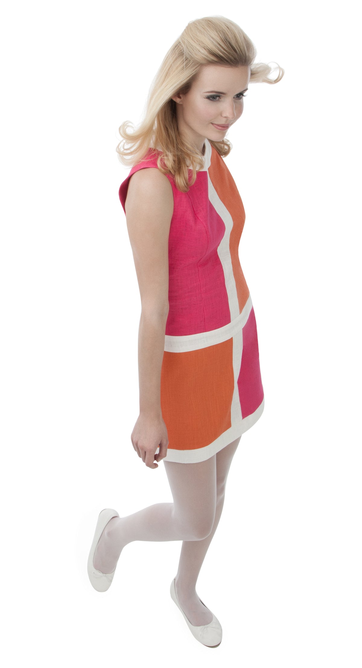 PINK/BURNT ORANGE MONDRIAN STYLE DRESS: SIZES S AND M