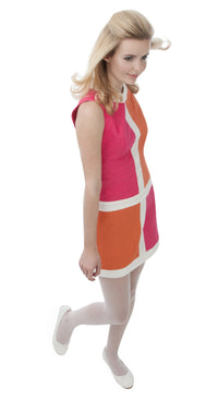 PINK/BURNT ORANGE MONDRIAN STYLE DRESS: SIZES S AND M