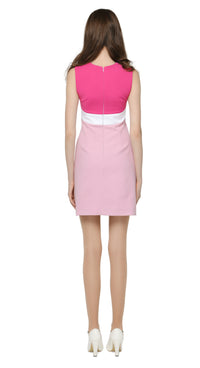 Sleeveless, tri-colour, A-line dress with descending wrap around colour banding from the neck and chest. Can be worn confidently on a big night out when matched with heels, or comfortably cool and casual when dressed down with kicks or flats.  Choose bespoke for custom sizing, capped or short sleeve and/or to alternate hem length or colour palette.