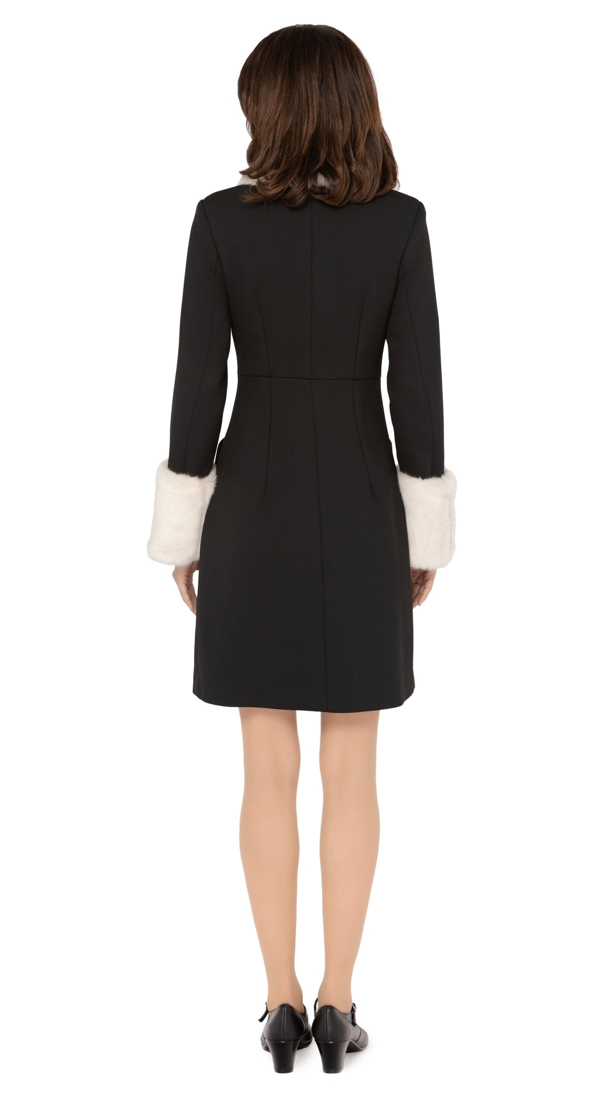 1960s Style Coat with Detachable Faux Fur: Black