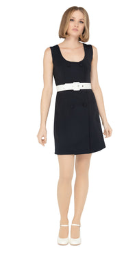 MARMALADE Retro Navy-Blue dress with White Belt