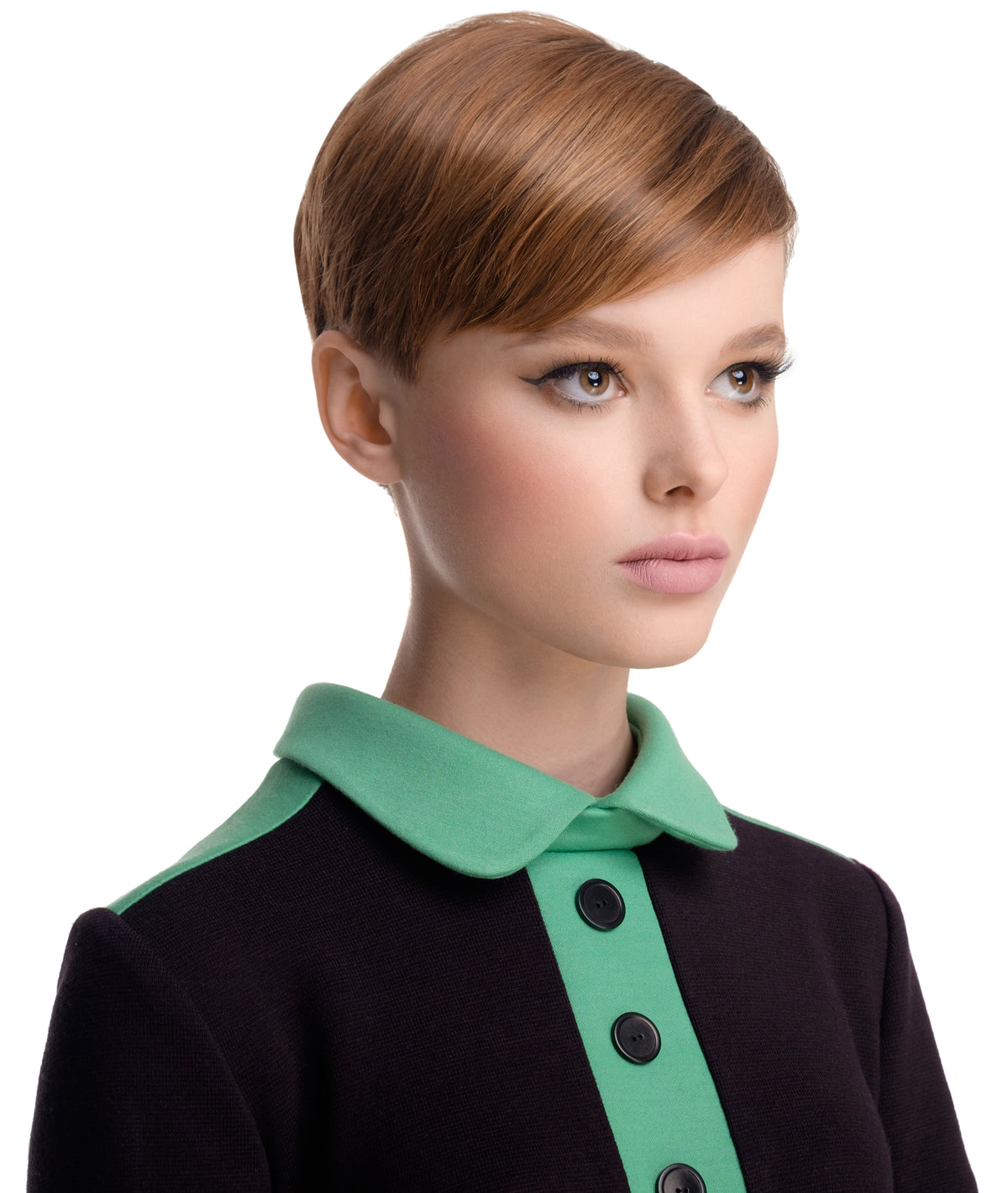 BLACK/GREEN JERSEY DRESS WITH COLLAR