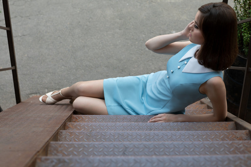 1960s Style Dress with Collar in Blue – Marmalade-shop