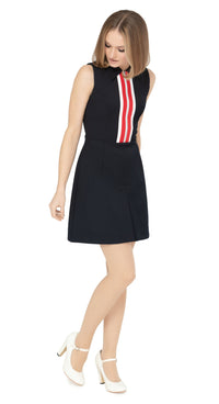 MARMALADE Mod Style Navy-Blue/Red/White Zippered Dress with Stripes