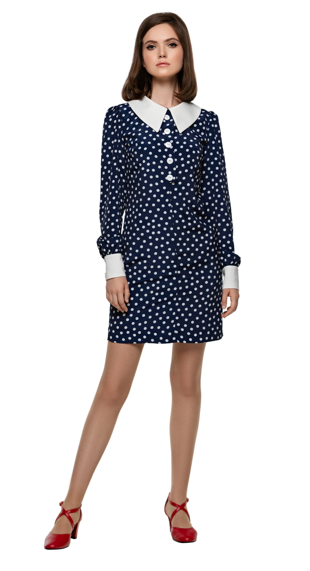 MARMALADE Mod Sixties Style Shift Dress with White Collar and Cuff: SIZES S AND M
