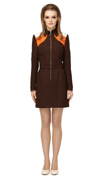 Fitted, fair weather, fully lined jacket, drawing on a retro sport feel & blending the style into a high fashion and very wearable Spring look. The versatility of the style encourages this as a go-to style for both day or night, office or event. A premium Spanish wool blend fabric, retro looped front zip closure and classic track retro collar.    Pairs perfectly as intended with our retro styled fair weather dress to complete the look.