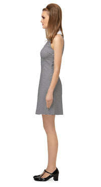 1960s style a-line gingham Italian cotton dress with a front pleat. Four button placket look with classic white shirt collar.  Choose bespoke to have this style with capped, short or ¾” sleeves, or to adjust hem length.