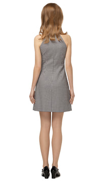 1960s style a-line gingham Italian cotton dress with a front pleat. Four button placket look with classic white shirt collar.  Choose bespoke to have this style with capped, short or ¾” sleeves, or to adjust hem length.