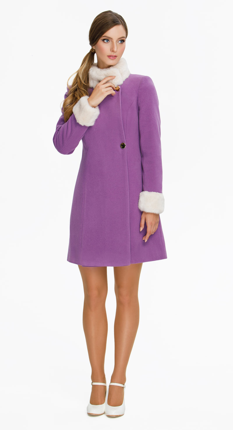 Faux Fur Collar Coat in Purple – Marmalade-shop