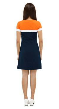 MARMALADE Retro Seventies Fitted Dress with Ring-Pull Zipper: Navy Blu – Marmalade-shop