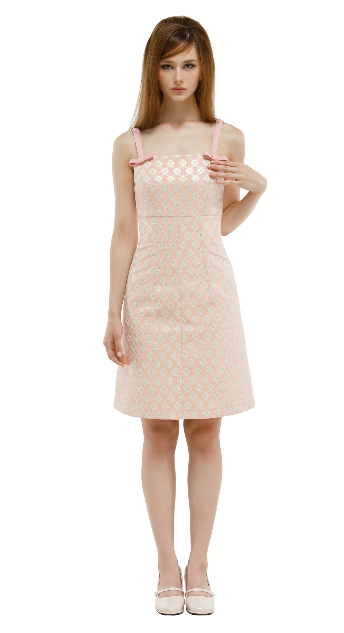 MARMALADE Rose/Cream/Metallic Retro Dress with Bow Straps: LIMITED EDITION