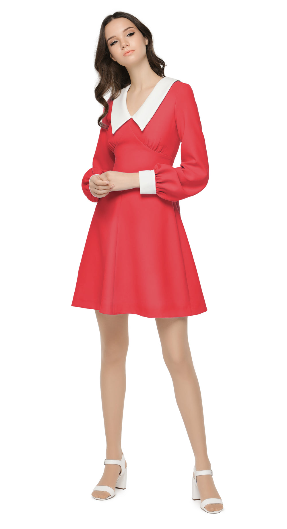 70's style cocktail dresses MARMALADE 1970s Red Dress with White Collar colour: stone-tie-halter-neck-ruched-midi-dress One Direction - Little Size:33W / L / 50 EUR and dressed
