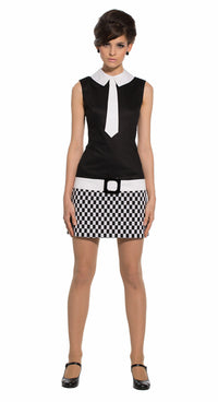 Mod Style Black/White Checkered Dress with Tie
