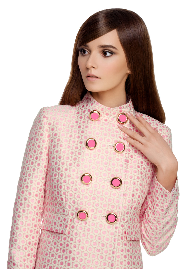MARMALADE Retro Style Pink Dot Jacquard Coat