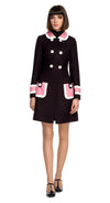 MARMALADE Retro Style Black Coat with Pink/Cream Trim
