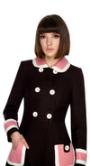 MARMALADE Retro Style Black Coat with Pink/Cream Trim