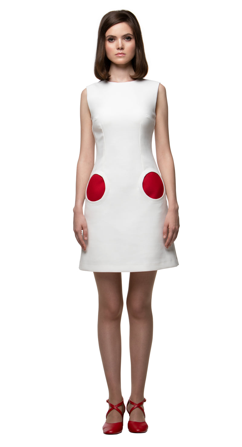MARMALADE Mod Style Light Cream Dress with Circle Pockets