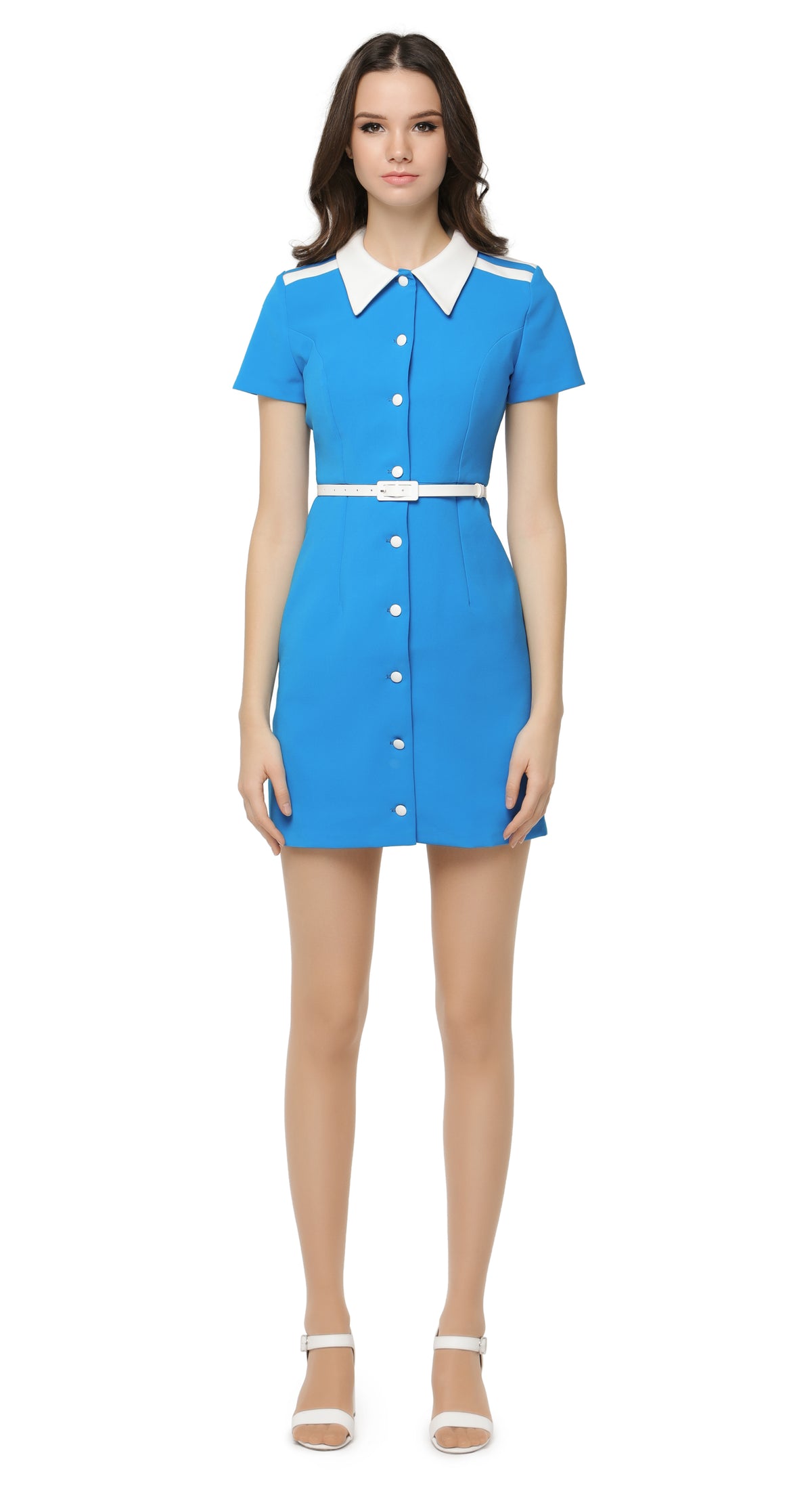 Fitted button down retro Americana spring dress with short sleeves and a uniform inspired silhouette. Shoulder stripe detailing, classic shirt collar and detachable belt. A confident, easy to wear any occasion go-to dress for big nights out with heels or as a comfy effortless entrance maker knocking about the city in kicks.  Choose bespoke for custom measurements, to alternate colour, to amend sleeve and/or hem length.
