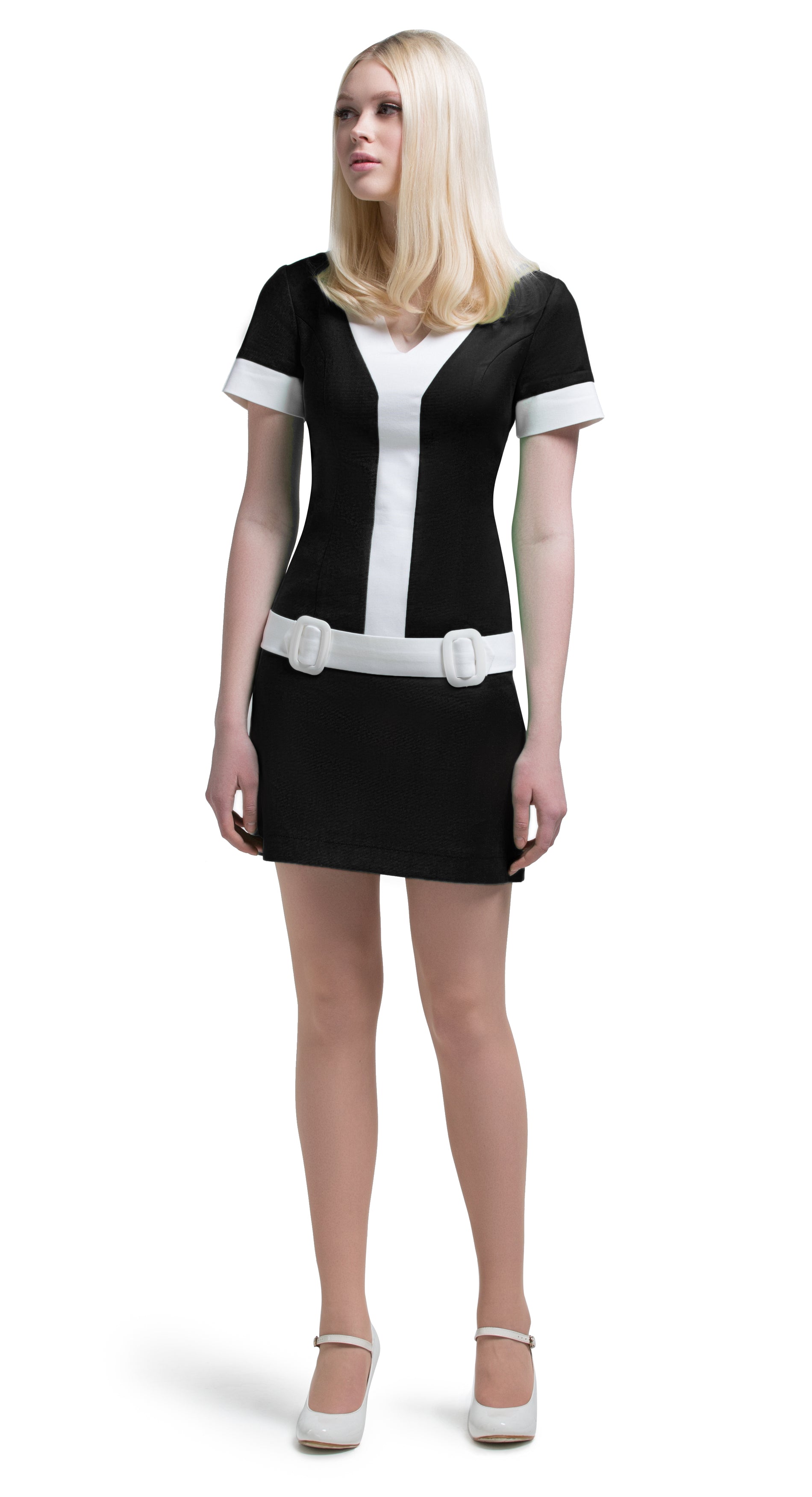 black dress 1960s 1960s MOD Little Black Dress with Crystal Buttons and 'Peplum' Skirt