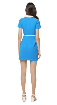 Fitted button down retro Americana spring dress with short sleeves and a uniform inspired silhouette. Shoulder stripe detailing, classic shirt collar and detachable belt. A confident, easy to wear any occasion go-to dress for big nights out with heels or as a comfy effortless entrance maker knocking about the city in kicks.  Choose bespoke for custom measurements, to alternate colour, to amend sleeve and/or hem length.