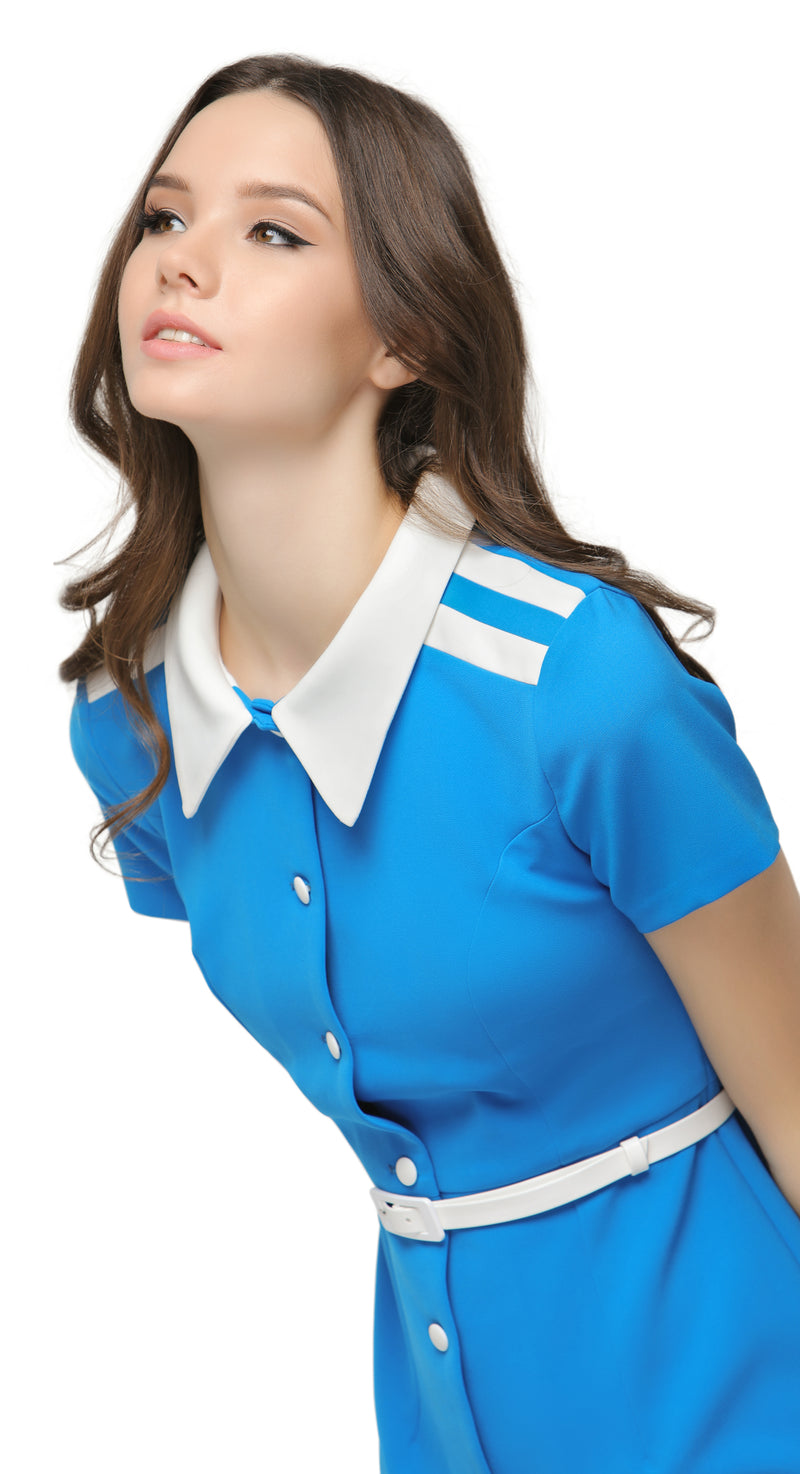 Fitted button down retro Americana spring dress with short sleeves and a uniform inspired silhouette. Shoulder stripe detailing, classic shirt collar and detachable belt. A confident, easy to wear any occasion go-to dress for big nights out with heels or as a comfy effortless entrance maker knocking about the city in kicks.  Choose bespoke for custom measurements, to alternate colour, to amend sleeve and/or hem length.