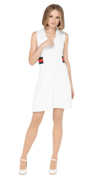 Introducing our spring 1970s style jumpsuit; an easily adaptable from work to play style, featuring waist level stripe detailing. This Italian stretch fabric is very comfortable with an aesthetic that can be worn casually or as a revised approach to what is a professional style for the warmer months.