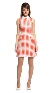 MARMALADE Mod Square Pattern Dress with Collar in Red or Black