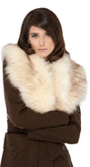 Immediately striking seventies winter jacket with indistinguishable from the real thing cruelty free cream oversized faux fur collar, top stitched deep essentials front pockets and belt closure.   Cozy, comfy and cool.  Pairs well with our 1970s Style Jersey Dress to complete the look.  Unsure of your size? Use our chat feature.