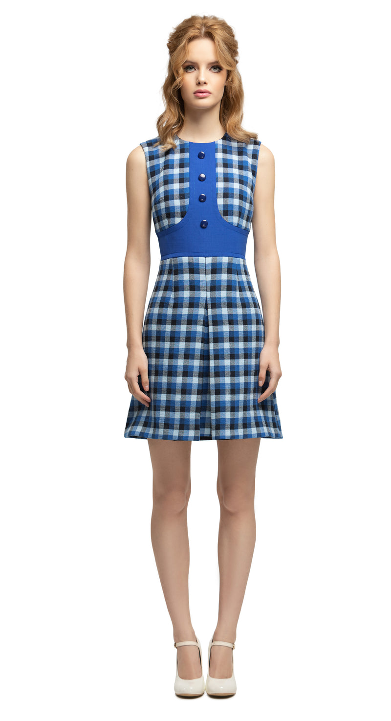MARMALADE 1960s Style Blue Plaid Dress RECYCLED Fabric