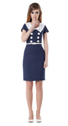 NAVY BLUE LARGE COLLAR DRESS WITH BOW