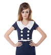 NAVY BLUE LARGE COLLAR DRESS WITH BOW