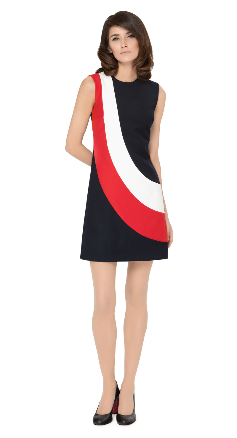 MARMALADE 60s Style Navy-Blue/Red/White Swirl Dress