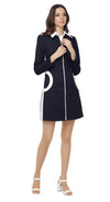 Fitted sixties fair weather coat with thick retro front zipper closure, deep oversized functional side circle pockets, white stripe side and shoulder detail with classic short collar neck line.  An immediately cool high fashion style statement, adaptable to all occasions through shoes and accessories.   Also available with reversed colours or exclusively solo black.  Pairs perfectly with our Sixties Style Side Circle Pocket Dress.
