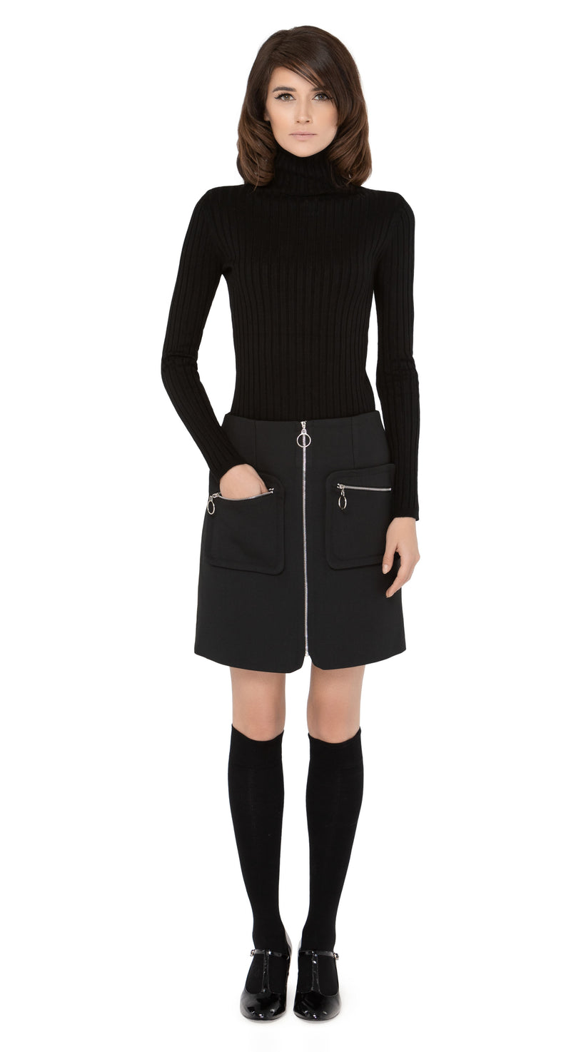 Denim Utility Zip Skirt in Black Frost