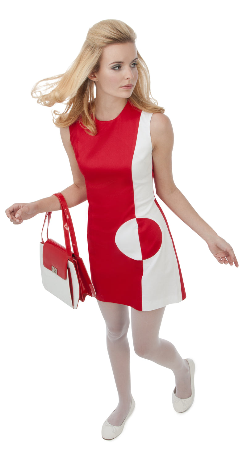 RED/WHITE CIRCLE POCKET DRESS