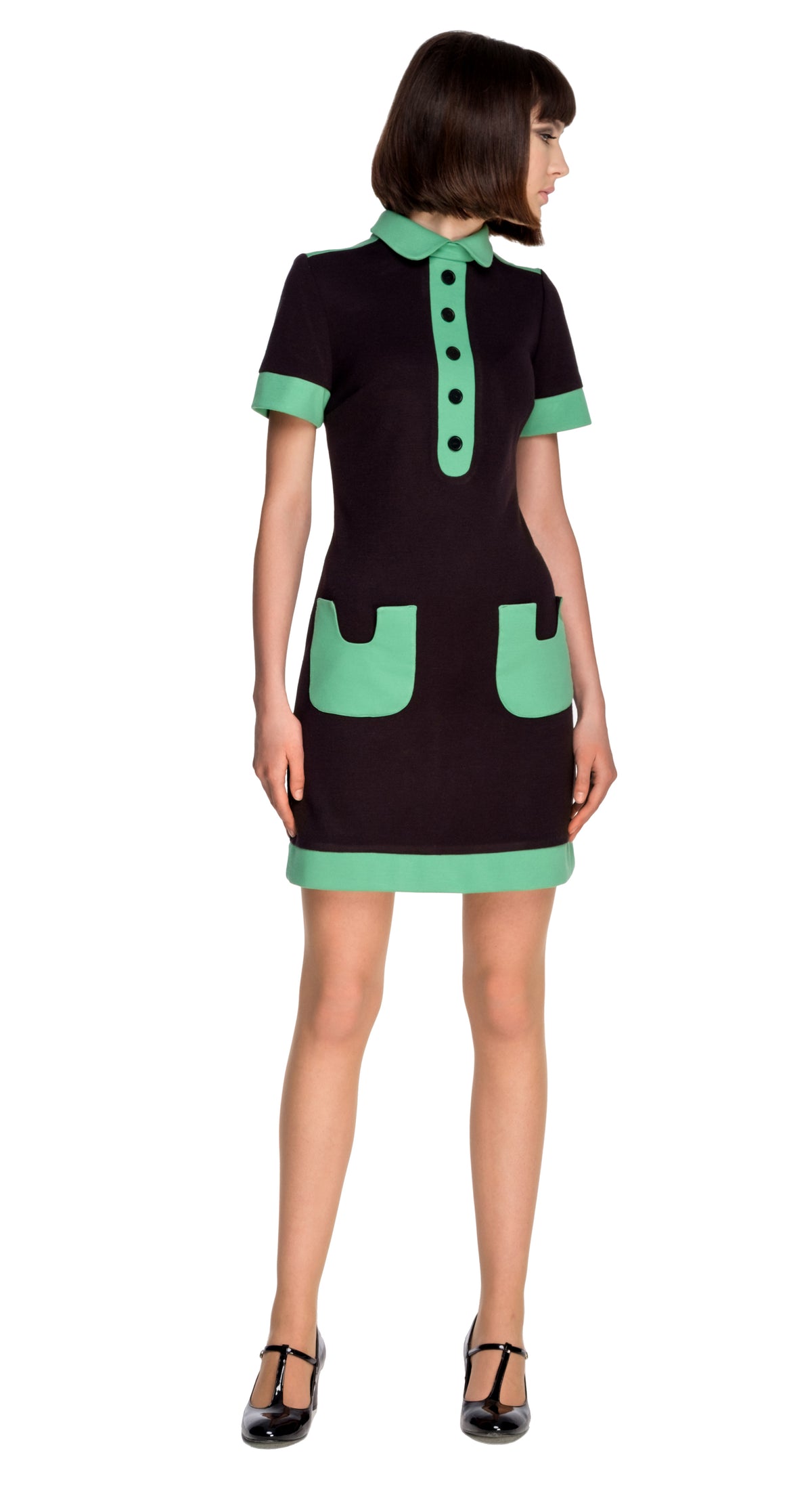 BLACK/YELLOW JERSEY DRESS WITH COLLAR