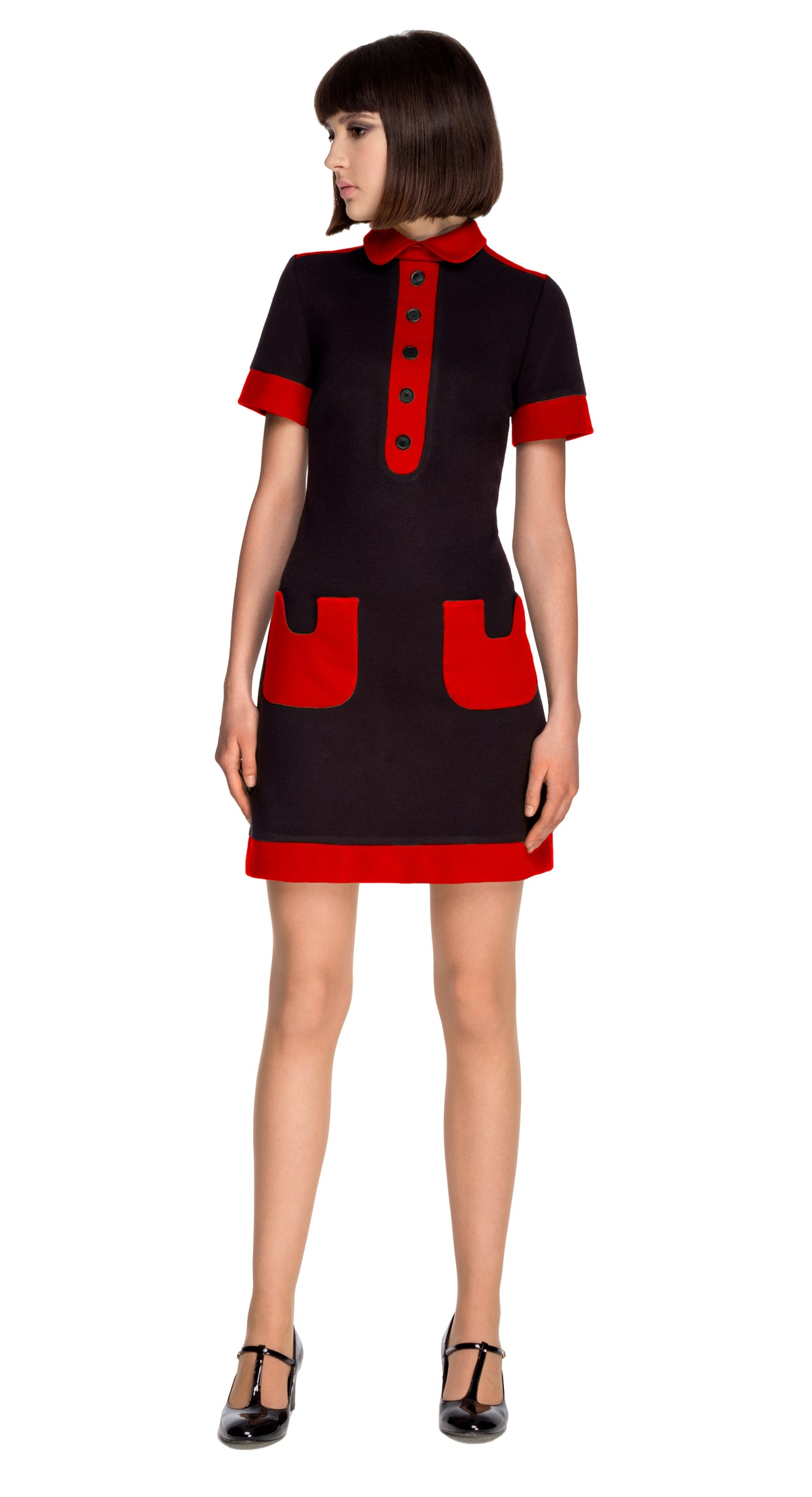 BLACK/YELLOW JERSEY DRESS WITH COLLAR