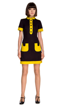 BLACK/YELLOW JERSEY DRESS WITH COLLAR