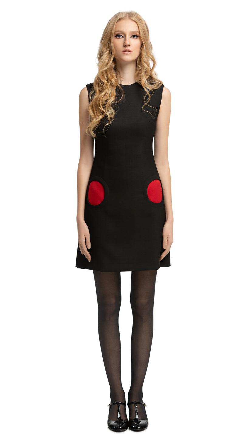 MARMALADE Mod Style Black Dress with Red Circle Pockets