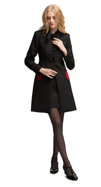 MARMALADE Black Classic Style Coat with Red Circle Pockets