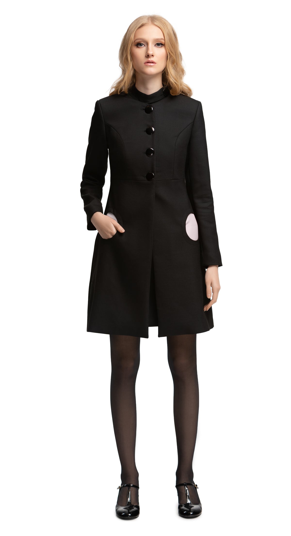 MARMALADE Black Classic Style Coat with Red Circle Pockets