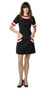 Tricolour a-line sixties autumn dress with rounded collar, red and white sleeve trim & dramatic functional chevron pockets. A go-to for all tomorrow’s parties. Pairs as intended perfectly with our 'Mod Style Coat with Chevron Pockets' from this collection or worn alone with kicks or heels to suit the moment.